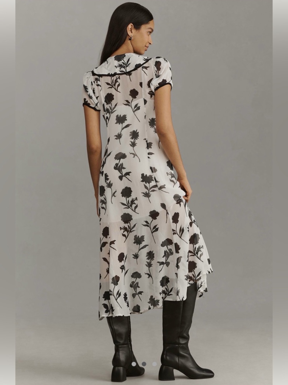 Maeve Short-Sleeve Tie-Neck Midi Shirt Dress Size L - Picture 3 of 6